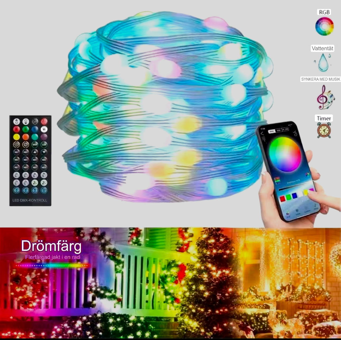 JulGlöd – Smart RGB Julbelysning med App och BT-Kontroll"