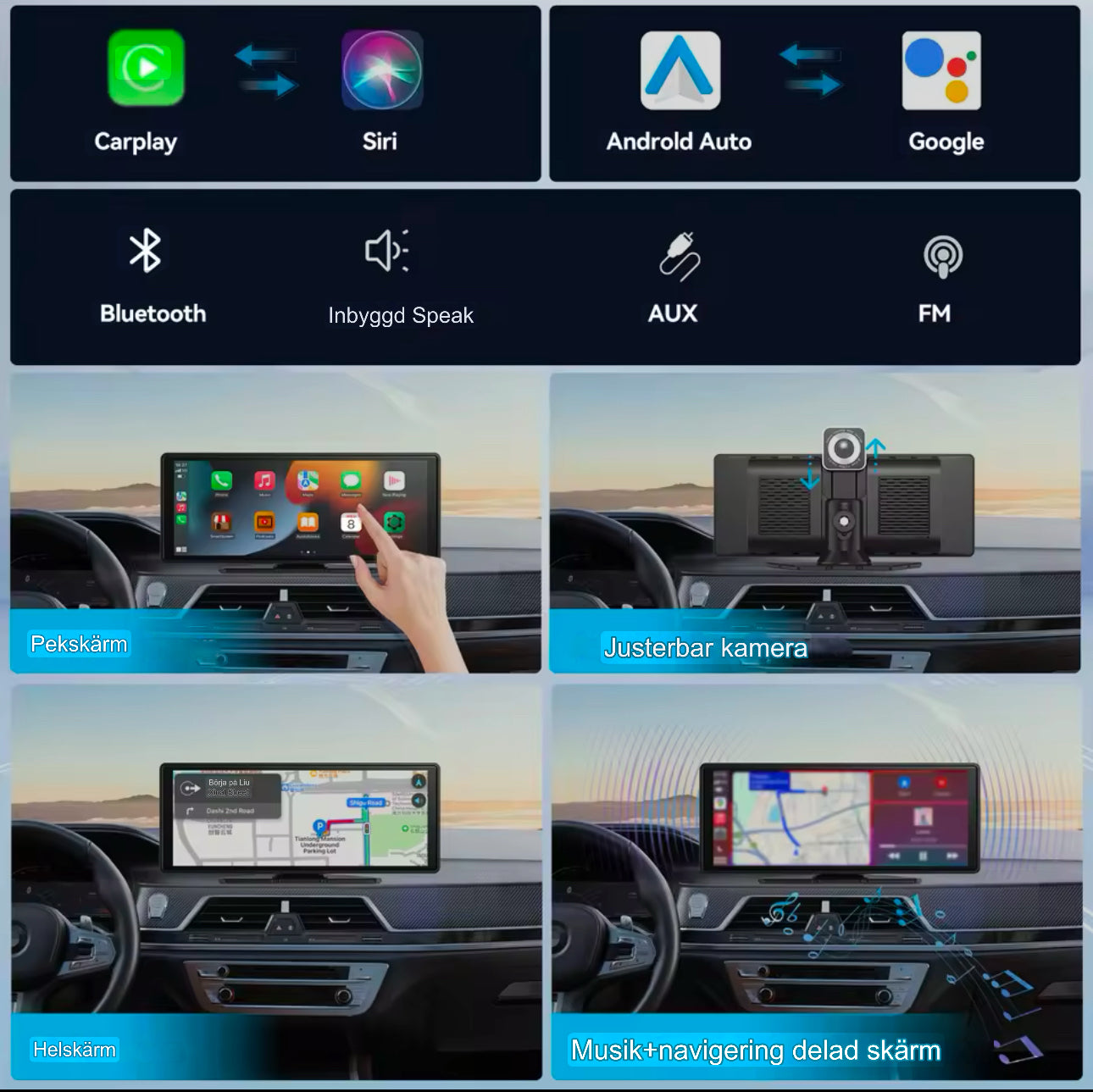 AutoScreen Pro – Trådlös CarPlay & Android Auto Skärm