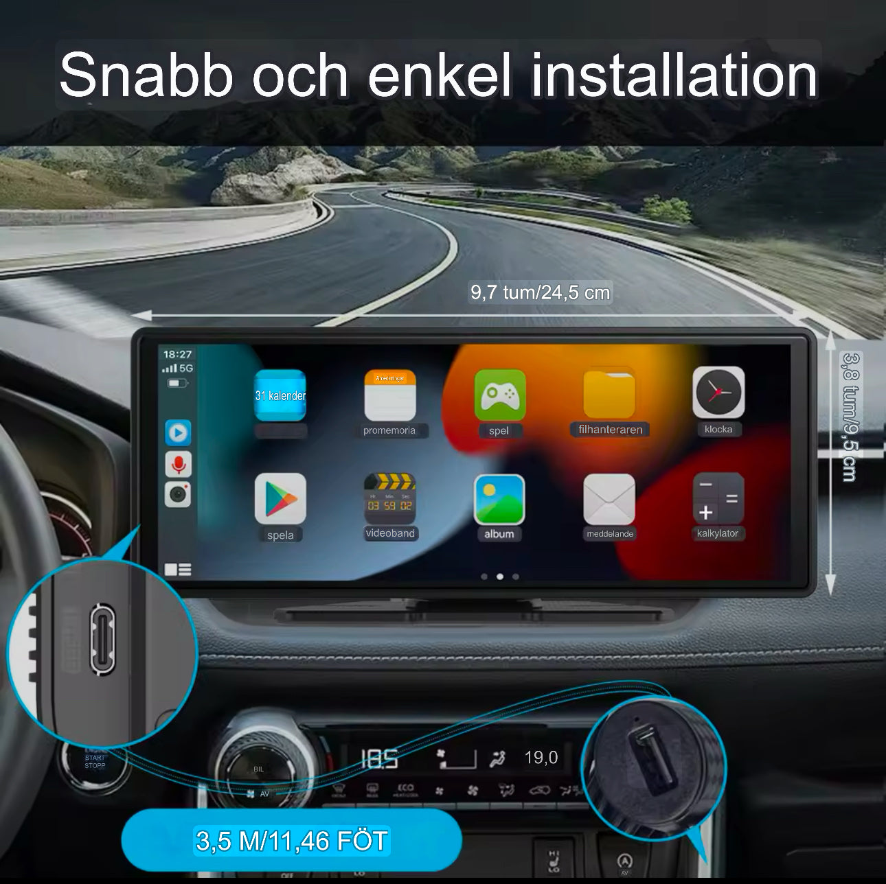 AutoScreen Pro – Trådlös CarPlay & Android Auto Skärm